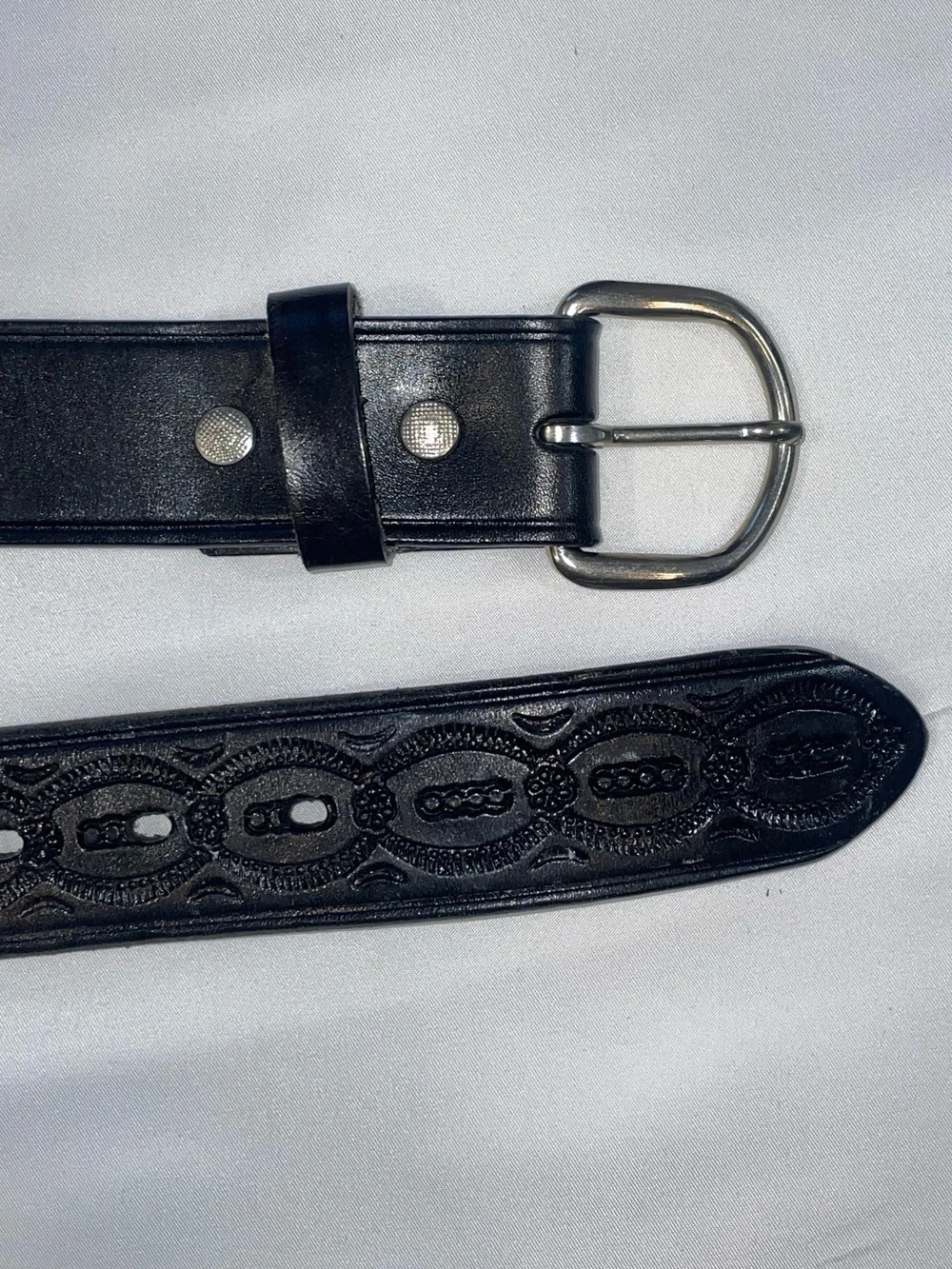 Black Leather Men's Belt with Decorative Stitching. Size 36